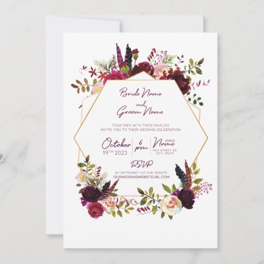 Fall Boho Hochzeitseinladung Einladung (Vorderseite)