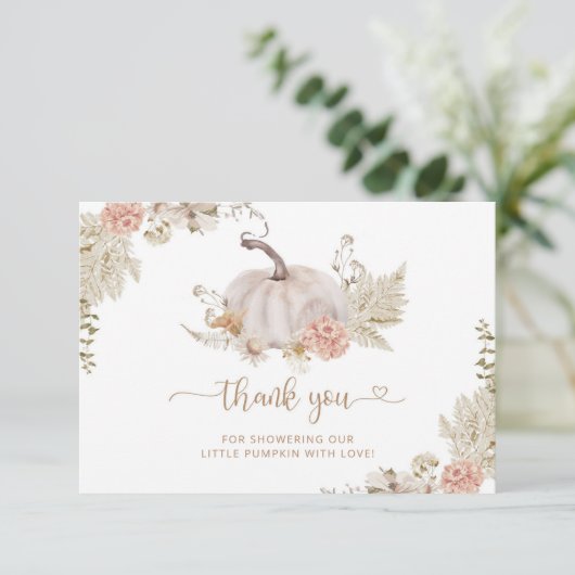 Fall Boho Kürbis Babydusche Dank Karte (Stehend Vorderseite)