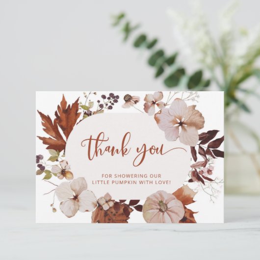 Fall Boho Kürbis Babydusche Dank Karte (Stehend Vorderseite)