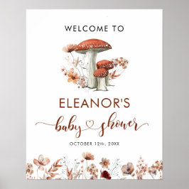 Fall Boho Mushroom Floral Baby Dusche Begrüßungsze Poster