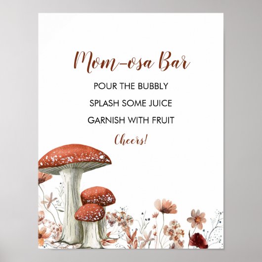Fall Boho Mushroom Floral Baby Dusche Mama-osa Bar Poster (Vorne)