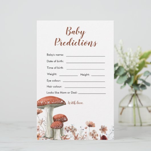 Fall Boho Mushroom Floral Baby Prediccard (Stehend Vorderseite)