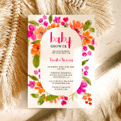 Fall boho pink orange floral script baby shower einladung