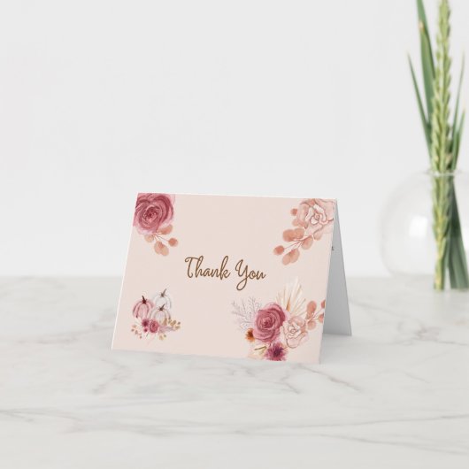 Fall Boho Pink Pumpkin Baby Shower Dankeskarte (Vorderseite)