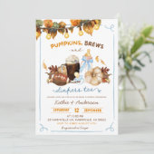 Fall Boho Pumpkins Blue Boy Baby Dusche Einladung (Stehend Vorderseite)