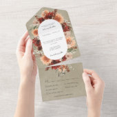 Fall Boho Rust & Peach Floral Oval Sage Dinner All In One Einladung (Abreißen)