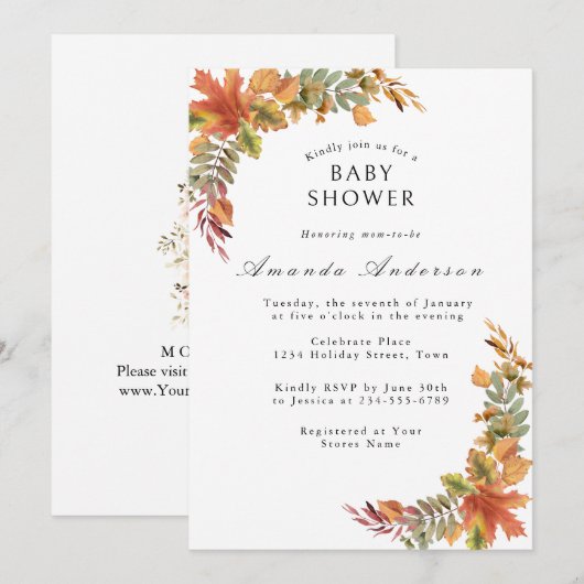 Fall Boho Rustic Baby Dusche Einladung (Vorne/Hinten)
