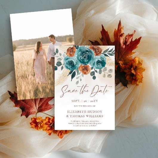 Fall Boho Terracotta Bloral Wedding Save the Date