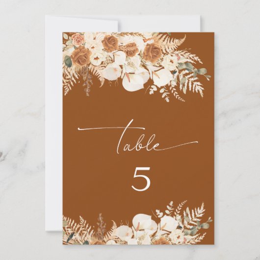 Fall Boho Terracotta Floral Wedding Tischnummer (Vorderseite)