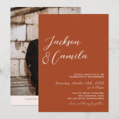 Fall Boho Terracotta Foto Wedding Einladung (Vorne/Hinten)