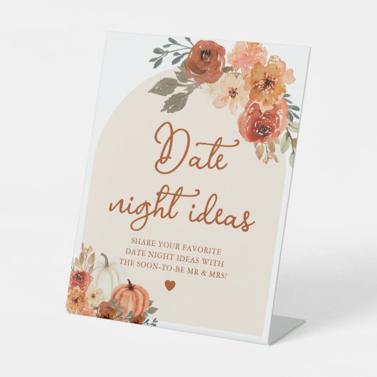 Fall Boho Terracotta Pumpkin Date Night Idea signi Sockelschild (Vorderseite)