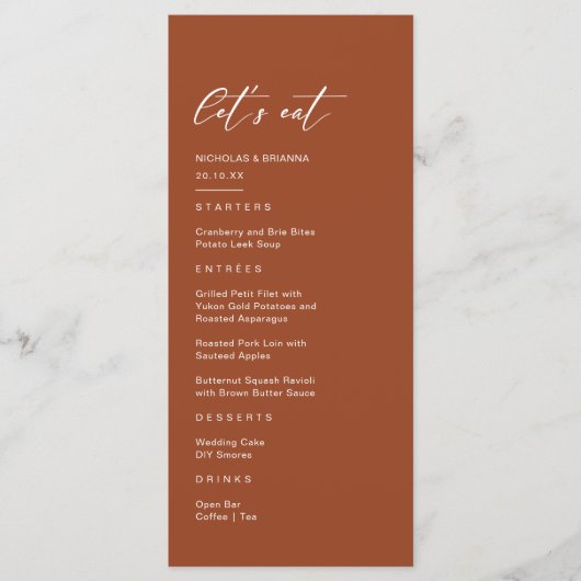 Fall Boho Terracotta Wedding Menükarte (Vorderseite)