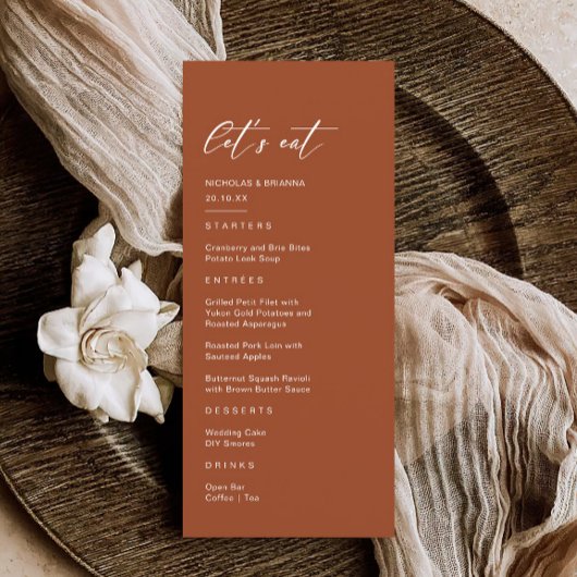 Fall Boho Terracotta Wedding Menükarte