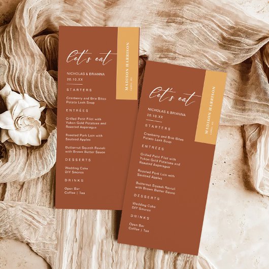 Fall Boho Terracotta Wedding Menükarte