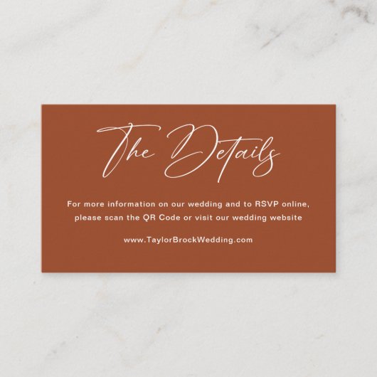Fall Boho Terracotta Wedding Website Qr Code Begleitkarte (Vorderseite)