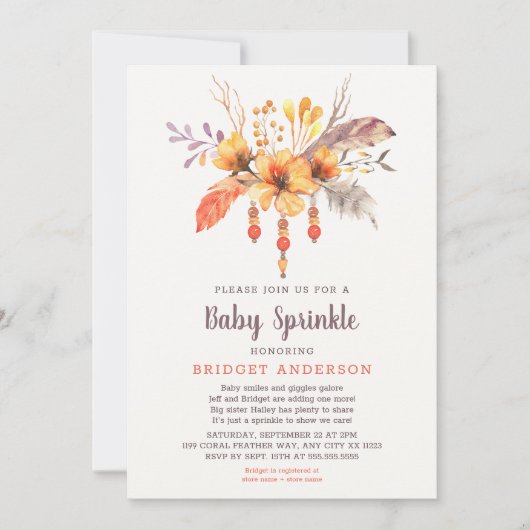 Fall Boho Tribal Baby Sprinkle Einladung (Vorderseite)