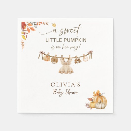 Fall Boho Wäsche ein wenig Kürbis auf ihrem Weg Serviette (Vorderseite)