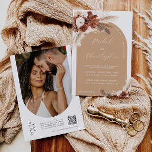 Fall Boho Wedding Pampas Grass Arch Foto QR Code Einladung