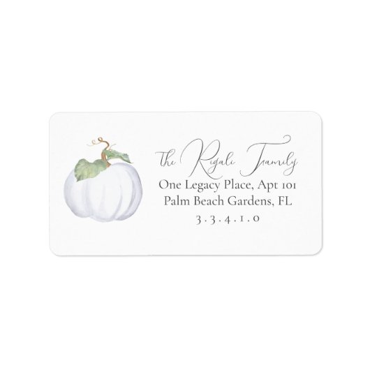 Fall Boho White Pumpkin Watercolor Adressaufkleber (Vorne)