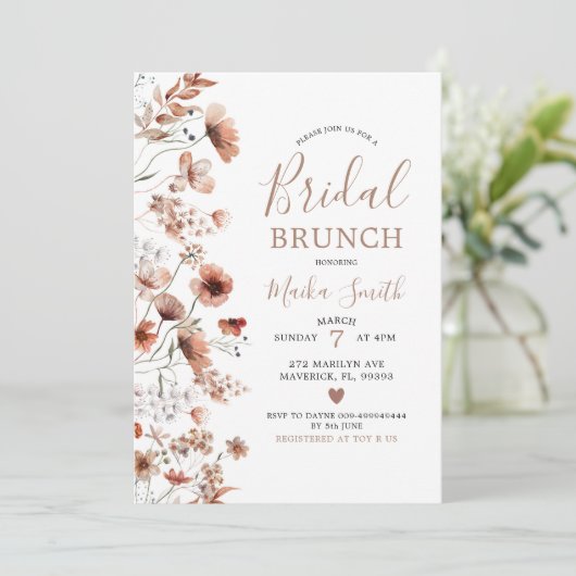 Fall Boho Widlflower Bridal Brunch Einladung (Stehend Vorderseite)