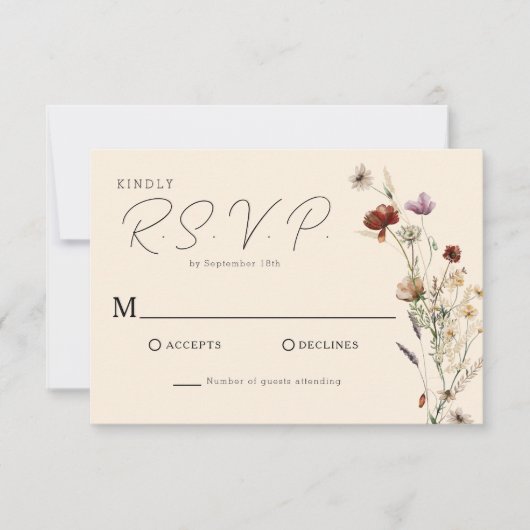Fall Boho Wildblume Wedding RSVP Karte (Vorderseite)