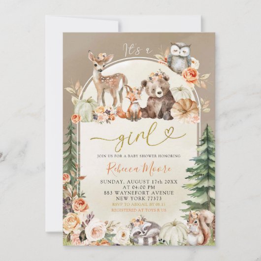 Fall Boho Woodland Forest Baby Dusche Einladung (Vorderseite)