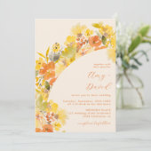 Fall boho yellow flowers script wedding einladung (Stehend Vorderseite)