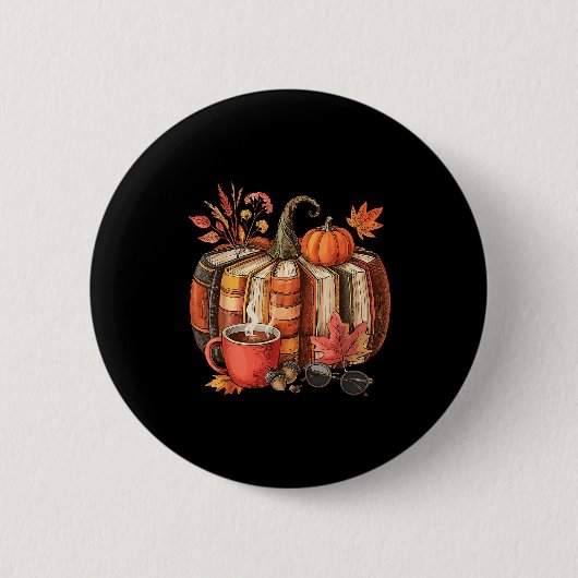 Fall Book Pumpkin Retro Reading Halloween Teacher  Button (Vorderseite)