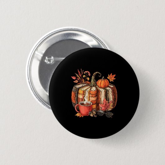 Fall Book Pumpkin Retro Reading Halloween Teacher  Button (Vorne & Hinten)