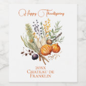 Fall Botanicals, Gewürze glücklich Erntedanken Weinetikett (Einzelnes Label)