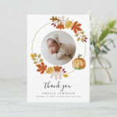 Fall Botanicals Pumpkin Baby Dusche Foto Dankeskarte (Stehend Vorderseite)