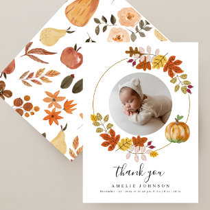 Fall Botanicals Pumpkin Baby Dusche Foto Dankeskarte