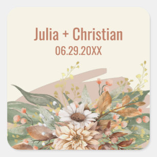 Fall Botanische Hochzeitsticker (Rost) Quadratischer Aufkleber