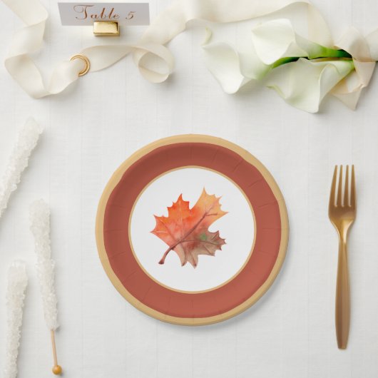 Fall Botanischer Ahorn Blätter & Terracotta Pappteller (Hochzeit)