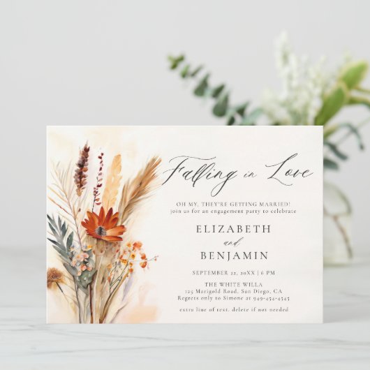 Fall Bouquet Romantische Liebe Chic Engagement Par Einladung (Stehend Vorderseite)