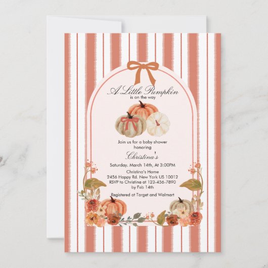 Fall Bow Boho Pumpkin Babydusche Einladung (Vorderseite)