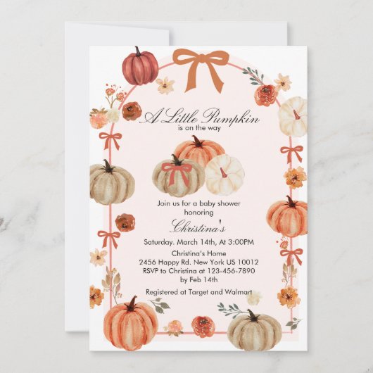 Fall Bow Boho Pumpkin Babydusche Einladung (Vorderseite)