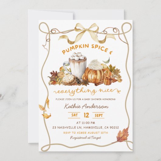 Fall Bow Coquette Pumpkin Gewürz Einladung (Vorderseite)