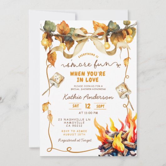 Fall Bow Coquette s'more bridal shower invitation Einladung (Vorderseite)