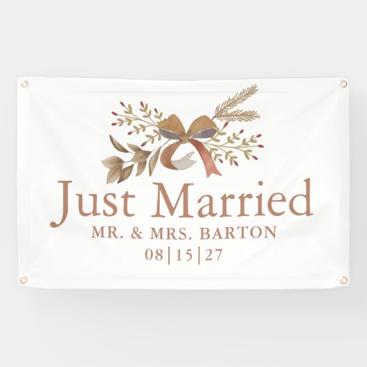 Fall Bow Just Married Car Banner (Horizontal)