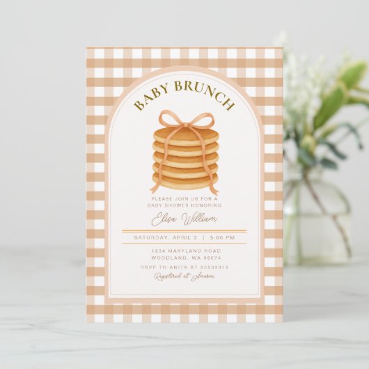 Fall Bow Pancake Babydusche Brunch Einladung (Stehend Vorderseite)