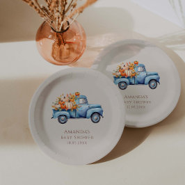 Fall Boy Baby Dusche Blue Pumpkin Truck Pappteller