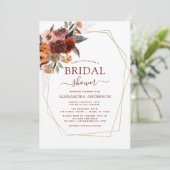 Fall Brautparty Burgundy Gold Floral Einladung (Stehend Vorderseite)