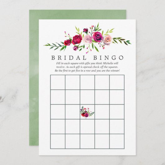 Fall Brautparty Floral Bingo Einladung (Vorne/Hinten)