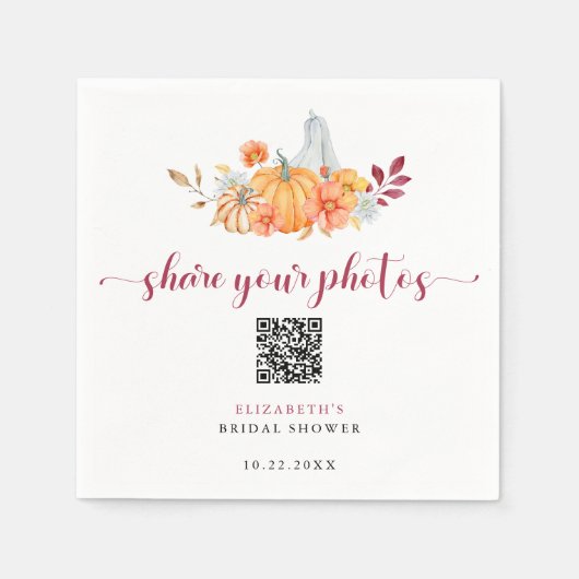 Fall Brautparty Pumpkin QR Code Share-Fotos Serviette (Vorderseite)