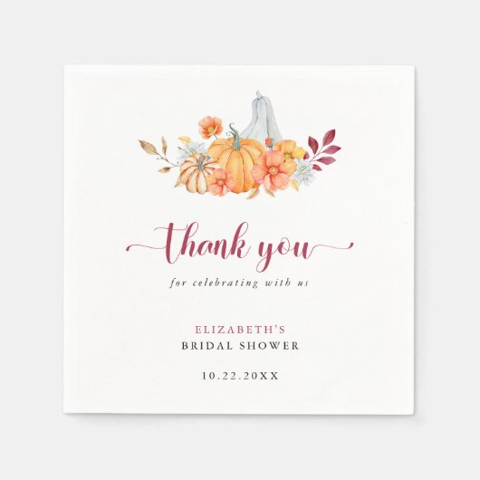 Fall Brautparty Pumpkin-Skript Vielen Dank Serviette (Vorderseite)