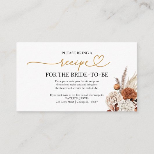 Fall-Brautparty-Rezept-Anfrage Encl Begleitkarte (Vorderseite)