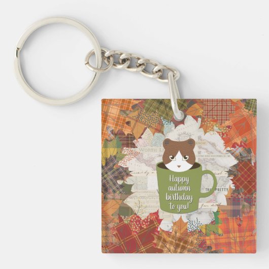 Fall Break Cat Square Schlüsselanhänger (Vorderseite)