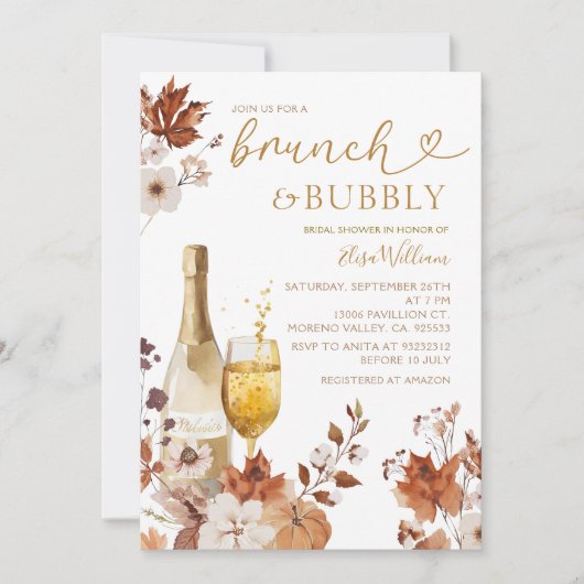 Fall Bridal Brunch & Bubbly Autumn Engagement Einladung (Vorderseite)