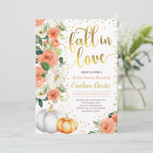 Fall Bridal Dusche Einladung Fall in Liebe Dusche (Stehend Vorderseite)